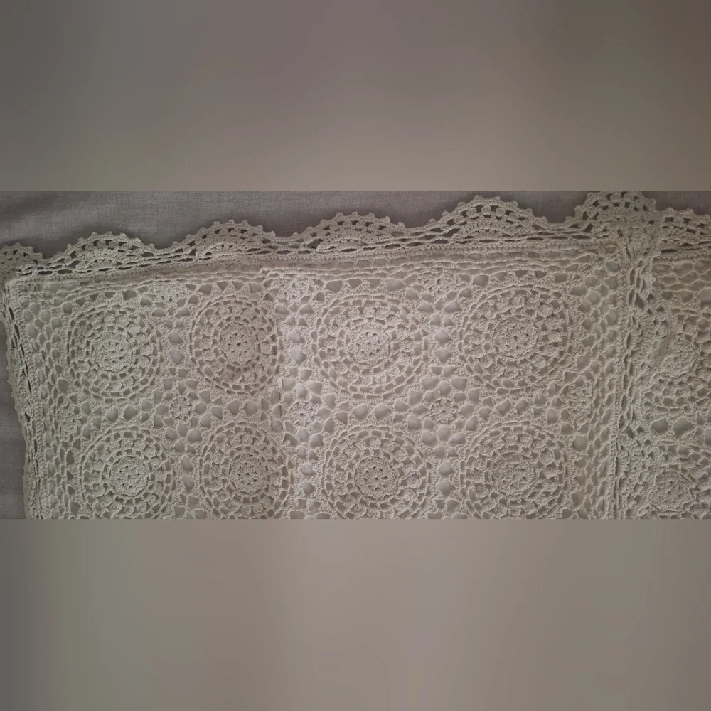 Crochet Cotton Cushion Pillowcase Tan Boho 26x20 In Hippie Western BarncoreSku20